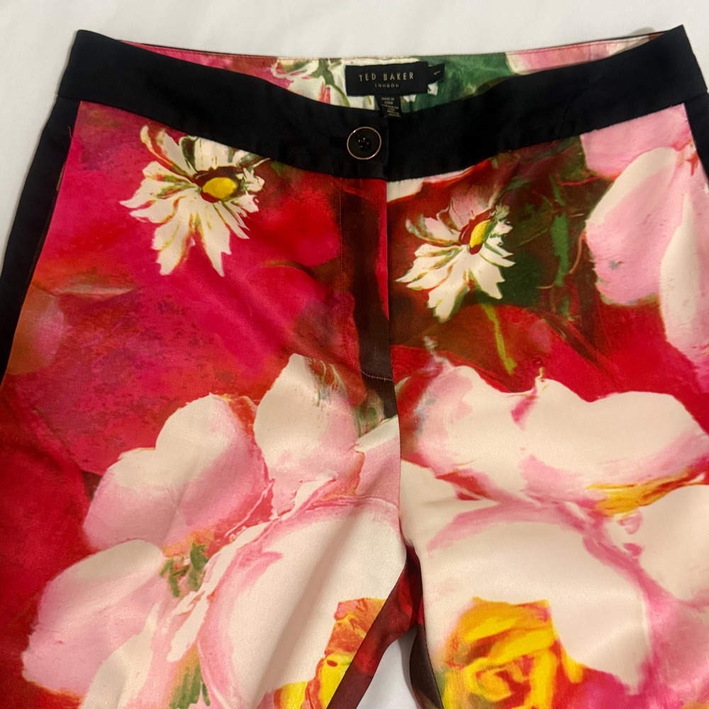 Ted Baker London Tiina Floral Tuxedo Stripe Slim Ankle Pants Pink Red Size 1